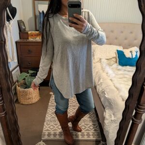 Women’s Gray Crew Neck Long Sleeve Tunic Sweater Top Small Fall Casual Split Hem